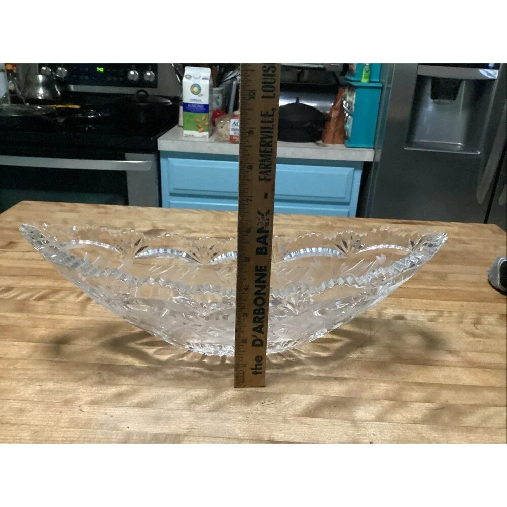 Antique vintage 16” Cut Glass Celery Relish Boat Dish